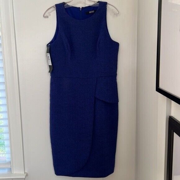 NWT BADGLEY MISCHKA Peplum-detail Dress In Electric Blue Size 12 - Picture 5 of 12